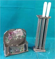Antique candle mold & tin match box holder