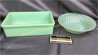 Jadeite Fire king bowl and McKee space saver no