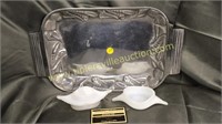 Seashell tray with 2 glassbake crab cake dishes