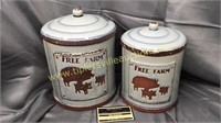 Pair of ceramic farm pig canisters