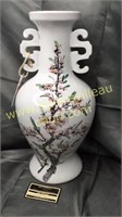 Heavy pottery painted pink flower vase