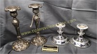 2 pair of sliver plate candle stands