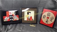 2 Japanese shadow box art and canvas