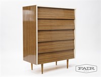 Tall Louvered Dresser with Formica Wood Finish