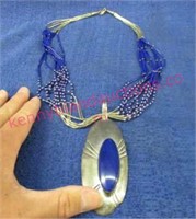 sterling silver lrg blue pendant & necklace