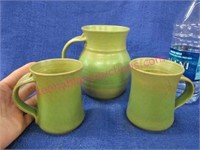 3pc new harmony indiana pottery pitcher & 2 mugs