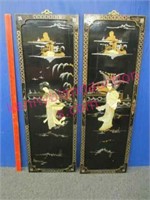 2 oriental black lacquer wall plaques (4of5)