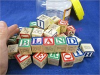 44 wooden blocks in plastic container
