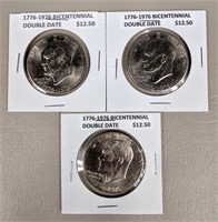 Three Bicentennial Eisenhower Double Date Coins