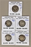 Five Silver Mercury Dimes