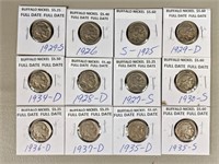 Twelve Buffalo Nickel Coins