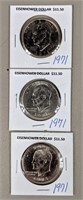 Three 1971 Eisenhower Dollar Coins