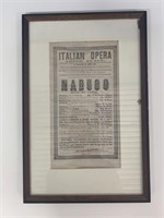 1800's Opera Notice for Nabuco (Music by Verdi)