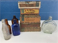 Vintage Cigar Boxes & Glass Bottles