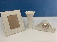 Lenox Porcelain  Clock, Vase, and Picture Frame