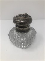 Antique Cut Crystal and Sterling Inkwell
