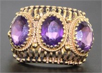 14kt Gold Natural 3.20 ct Amethyst 3 Stone Ring