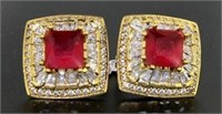 Elegant 6.46 ct Ruby & Topaz Baguette Earrings