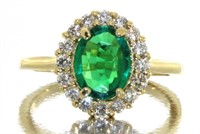 14kt Gold Oval 2.21 ct Emerald & Diamond Ring