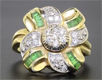 14kt Gold Natural Emerald & Diamond Dinner Ring