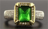 Emerald Cut 3.66 ct Emerald Pave' Designer Ring