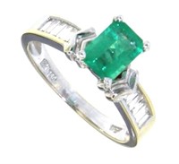 18kt Gold Natural Emerald & Diamond Ring