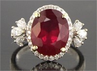 18kt Gold 6.78 ct Oval Ruby & Diamond Ring