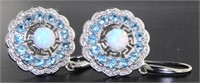 Elegant Opal & Blue Topaz Designer Earrings