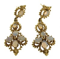 14kt Gold Antique Fire Opal Chandelier Earrings