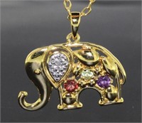 Genuine Gemstone & Diamond Accent Elephant Pendant