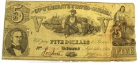 1861 Confederate States $5 Bank Note Richmond VA