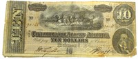 1864 Confederate States $10 Bank Note RIchmond VA