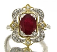 14kt Gold Oval 2.86 ct Ruby & Diamond Ring