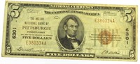 1929 Pittsburgh $5 National Currency Bank Note
