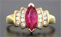 14kt Gold Marquise Ruby & Diamond Ring