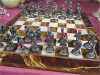 medieval chess set on gorgeous quartz board
