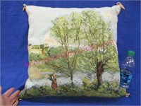 nice katha diddel needlepoint pillow -lady & tree