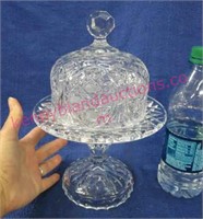 nice crystal stemmed butter dome - 10in tall