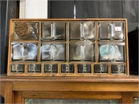 15 DRAWER 1920'S GLASS AND PINE SPICE RACK