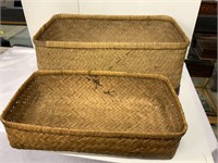 LARGE AND SMALL HERRINGBONE WOVEN BASKETS