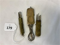 2 X 1920'S BRASS CASED TELESCOPIC SEWING KITS