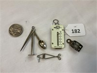SET OF MINIATURE SALTER HANGING SCALES AND PULLEY