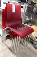 LOT,5X RED PLASTIC STACKING CHAIRS W/ METAL FRAME