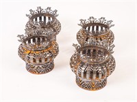 Set of 4 Pierced Tin Folk Art Candleholders