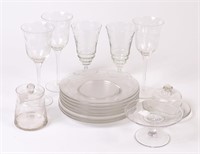 Sixteen Assorted Etched Glass Table Articles