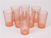 Eight French Arcoroc Pink Optic Swirl Glasses