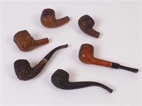 Six Carved Wood Pipes and Bowls