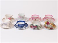 Eight Antique Porcelain Teacup & Saucer Sets