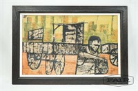 Signed Serigraph of Man and Cart, 1955