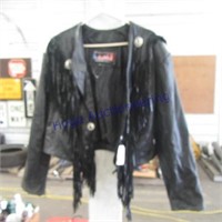 Women's short leather jacket w/ fringe, Size XL